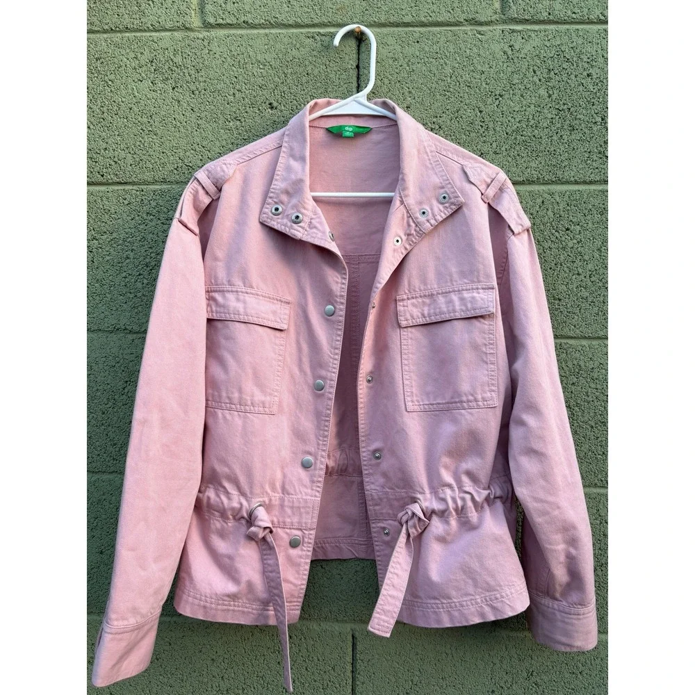 Dip Womens Pink Utility Jacket Snap Front Drawstring Waist Mauve Denim Medium - Picture 2 of 13